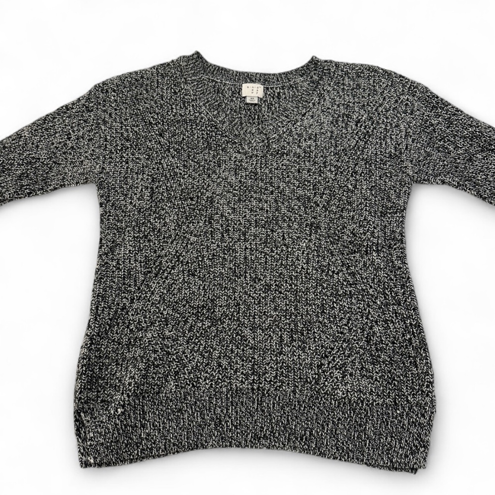 A New Day Women's Size XS V-Neck Woven Sweater Black White Casual Cozy Fall